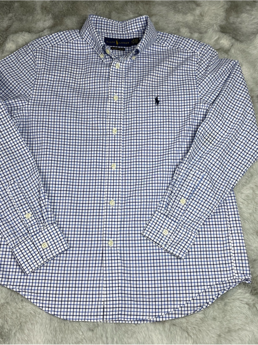 Ralph Lauren White and Blue Checked Button-Down Shirt-0235